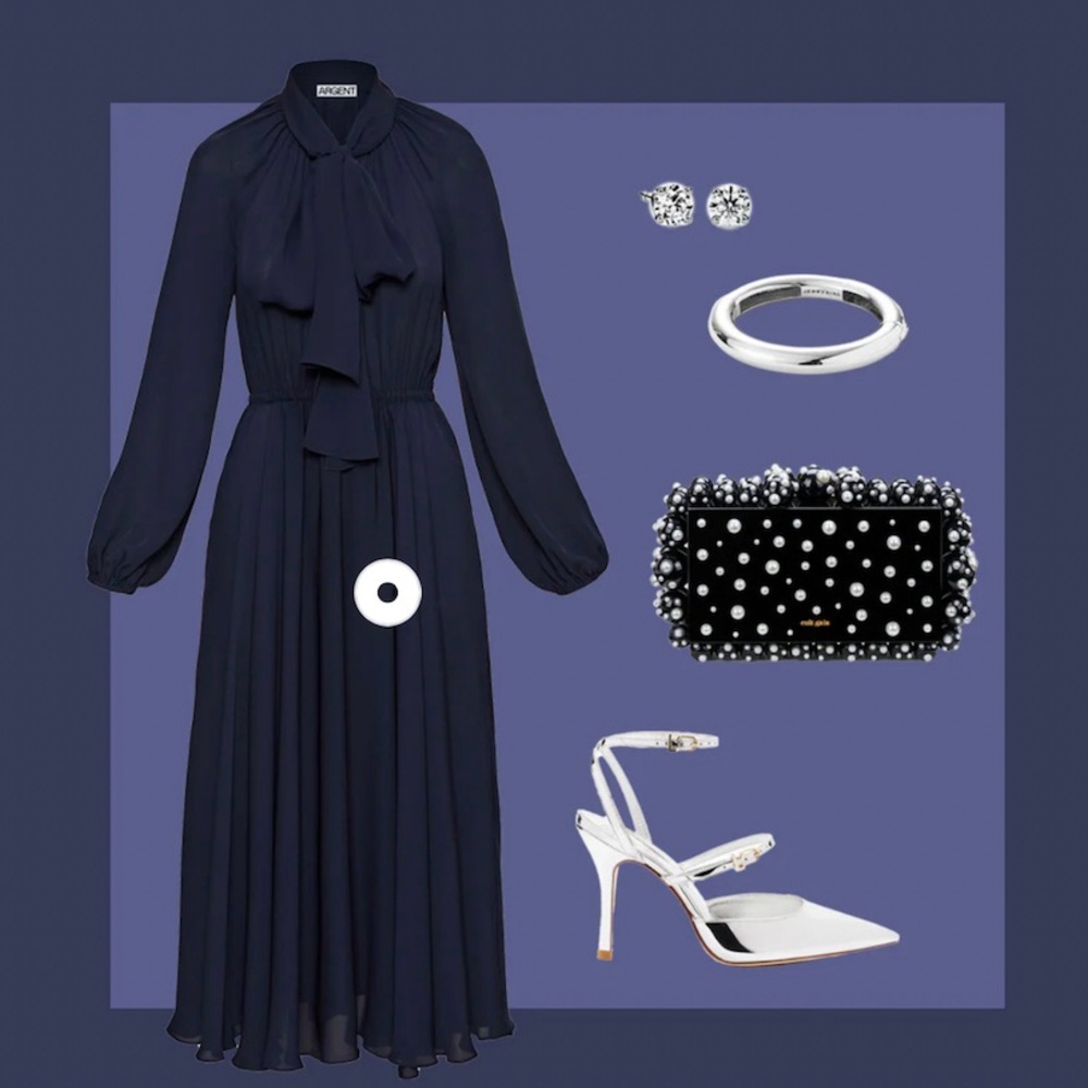 NWT Argent Madison Dress in Double Georgette Midnight Blue Sz. S - Picture 9 of 12